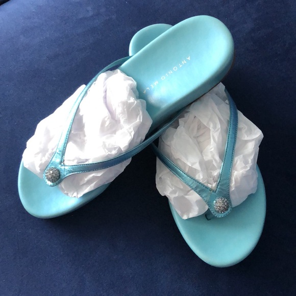 Metallic Blue Flip Flops with Rhinestone 8M - Picture 7 of 16